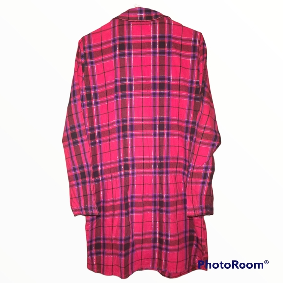 Victoria's Secret Plaid Nightgown Sleep Shirt Dress Pink Purple Metallic M - Picture 2 of 3